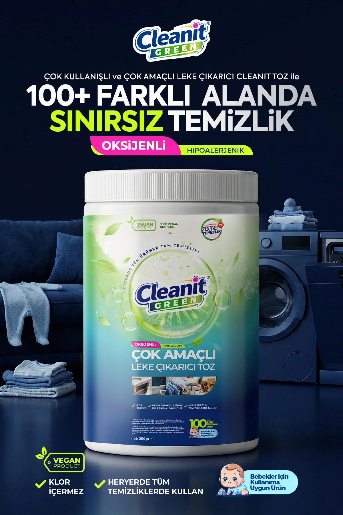 Cleanit Green Çok Amaçlı Oksijenli Leke Çıkarıcı Toz 250 gr