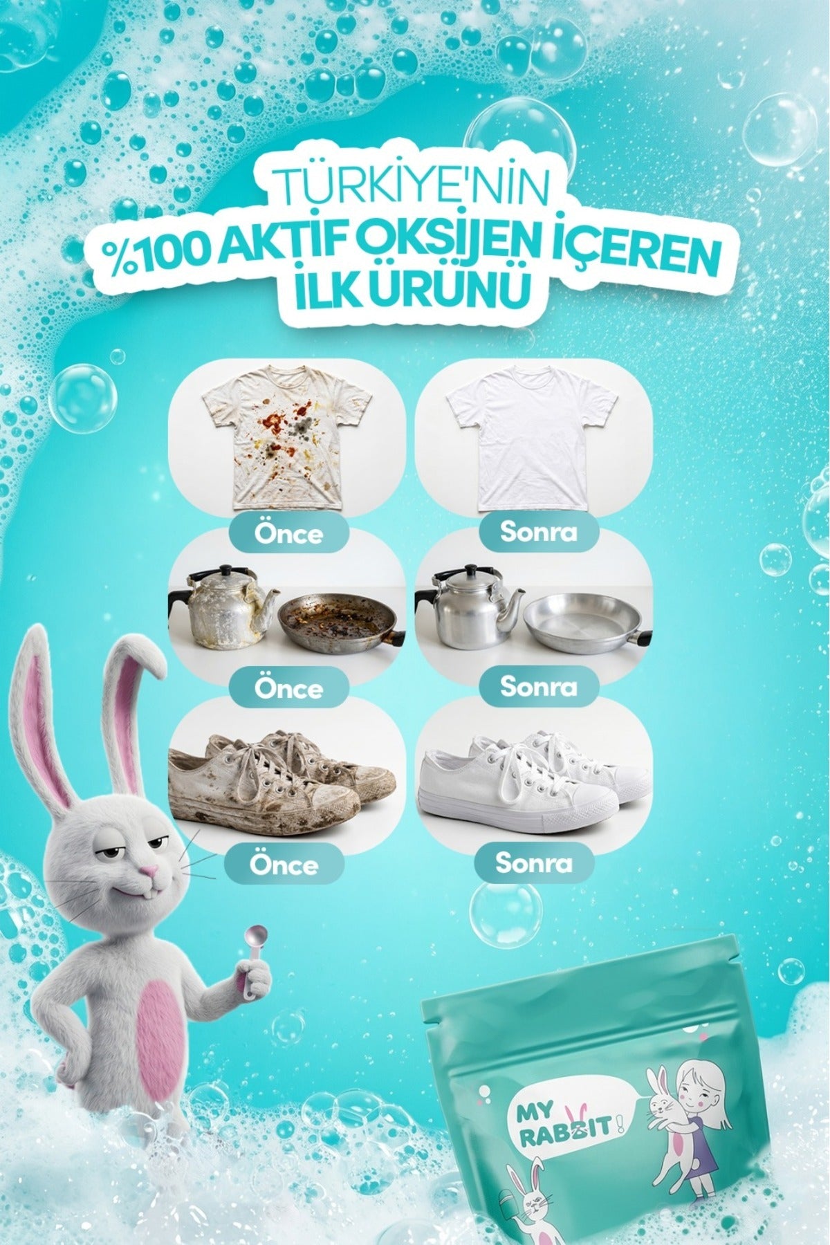 My Rabbit Çamaşır ve Yüzey İçin Çok Amaçlı Oksijenli Toz Leke Çıkarıcı ve Beyazlatıcı 800 gr